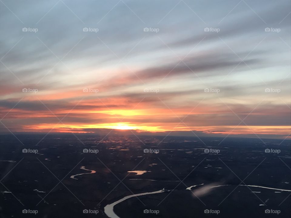 Sunset Out of the Window of a Piper Warrior.