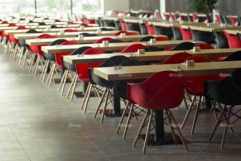 table lined up at a restaurant