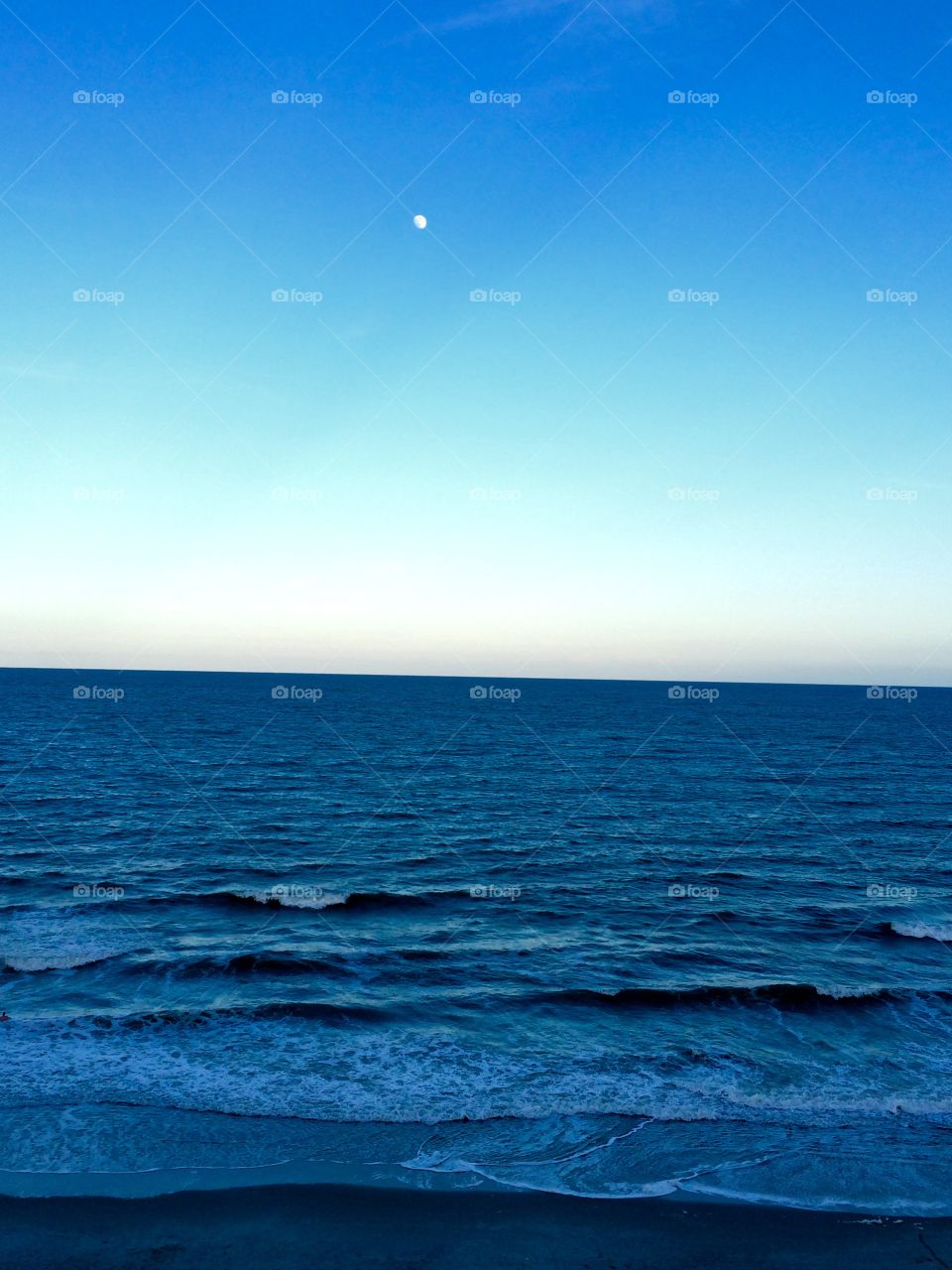 Moonrise over the Atlantic Ocean in Myrtle Beach. South Carolina 