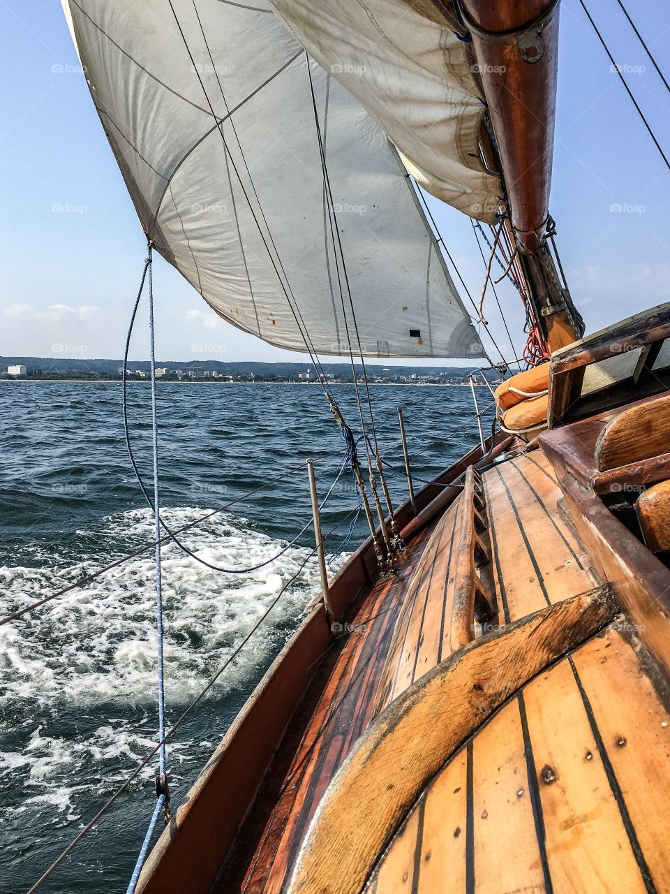 Close-up of boat sailing on sea