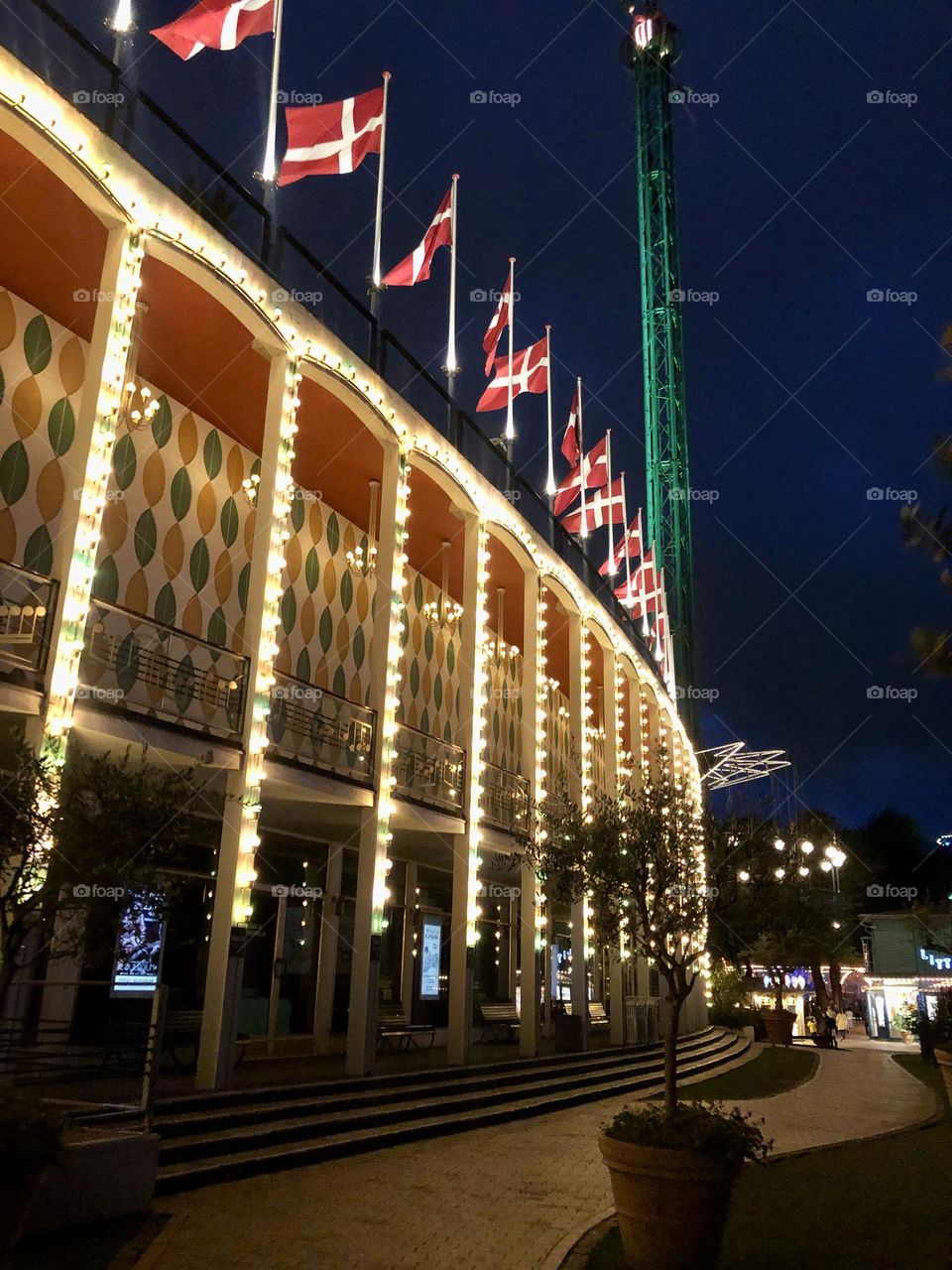 Row of lights and flags