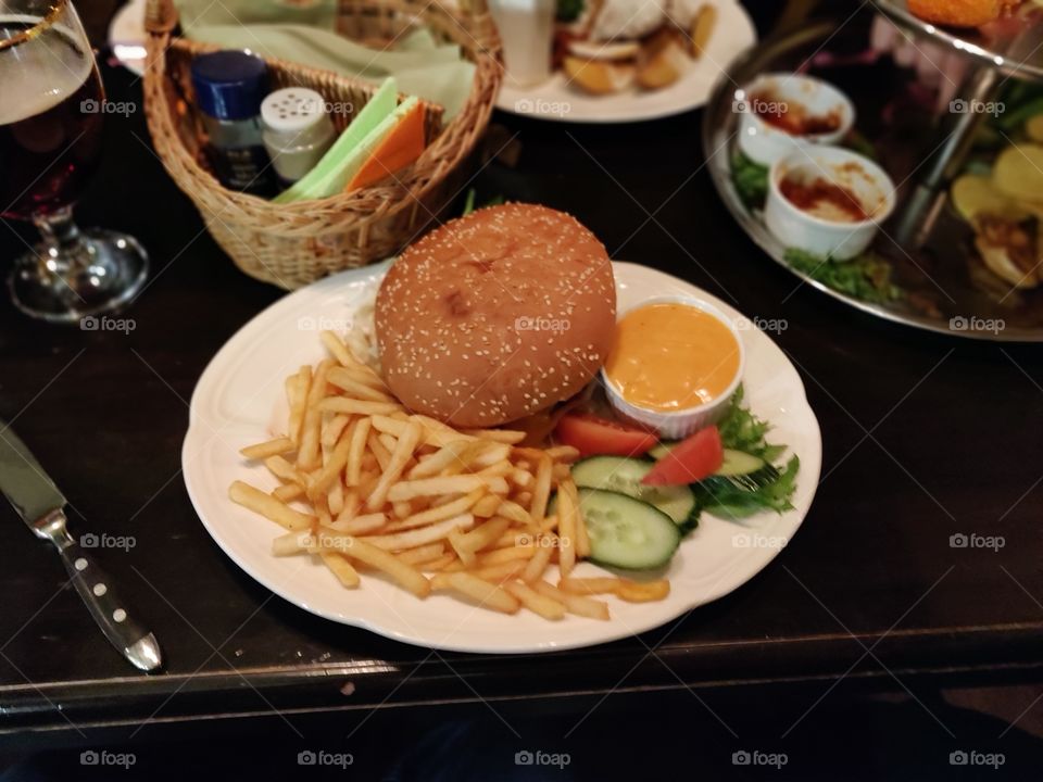 Big tasty burger in irish pub "Dubliner"