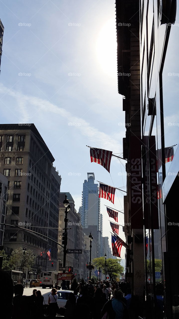 American flags in NYC. American flags flying in New York City