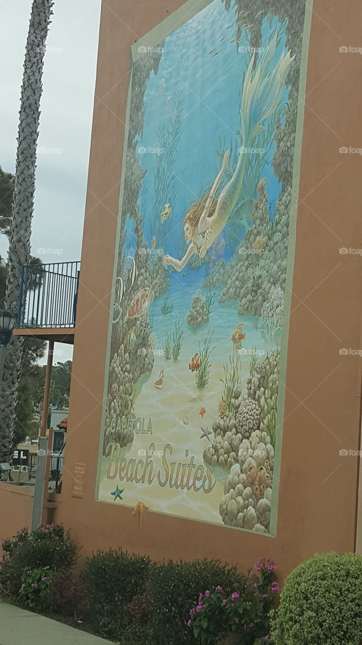 wall art, art, mermaid, Ocean, California, Capitola, Esplanade, Stockton bridge