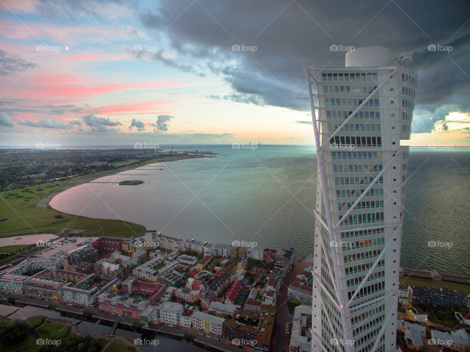 Storm at skyscraper Turning Torso in Malmö Sweden.