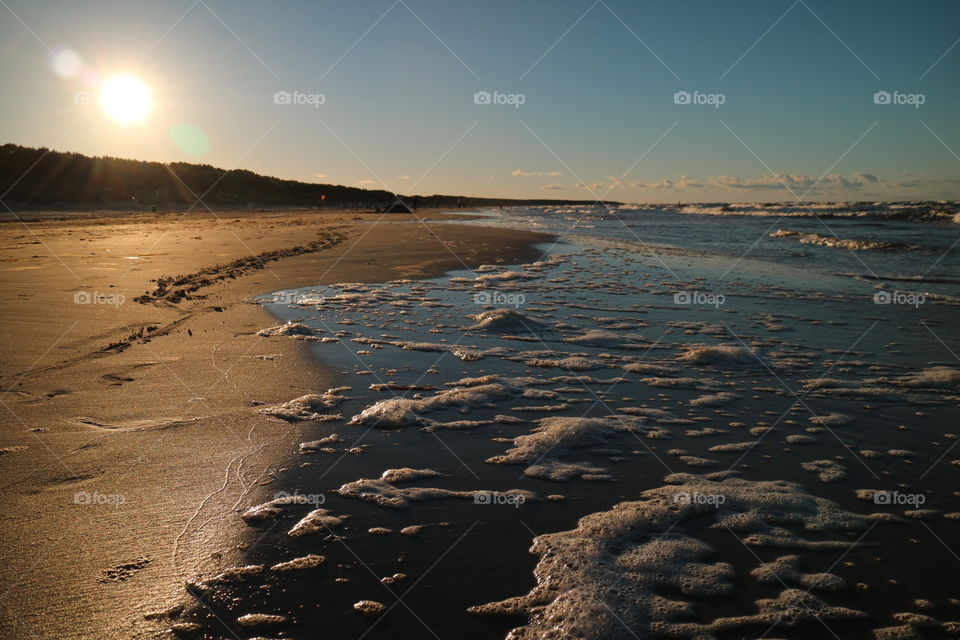 Sunset on the beach in Karlshagen on the island of Usedom in Germany in summer