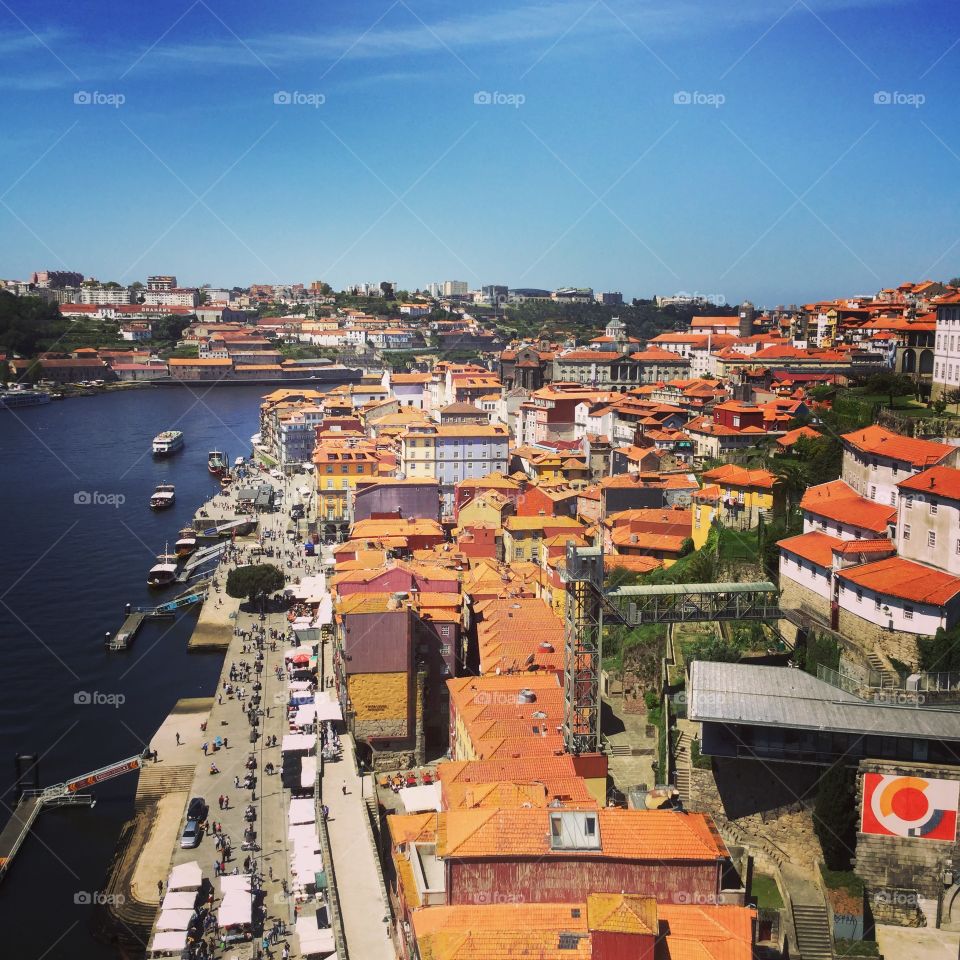Beautiful and colorful Porto view from the top of the hills. 