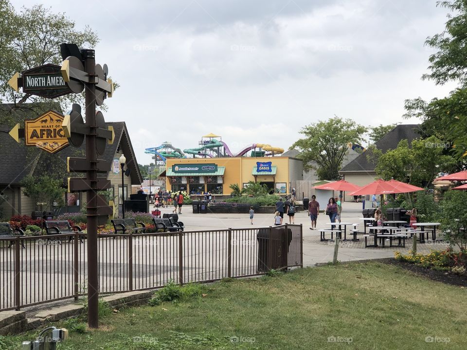 Columbus Zoo Path with Zoombezi Bay in Background