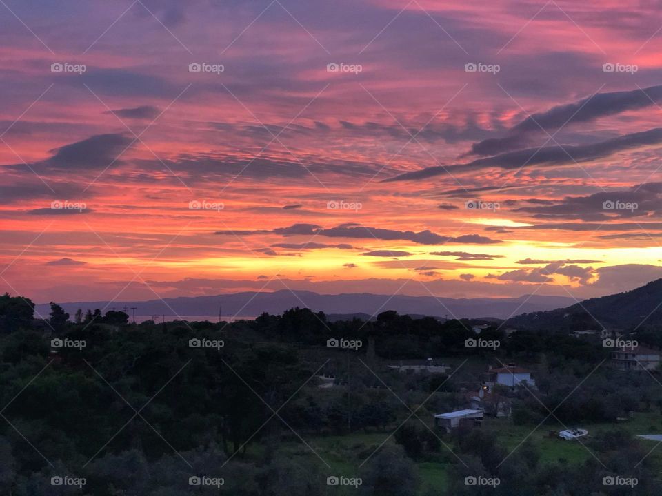 Painting in the sky, clouds, sunset, red sky at night