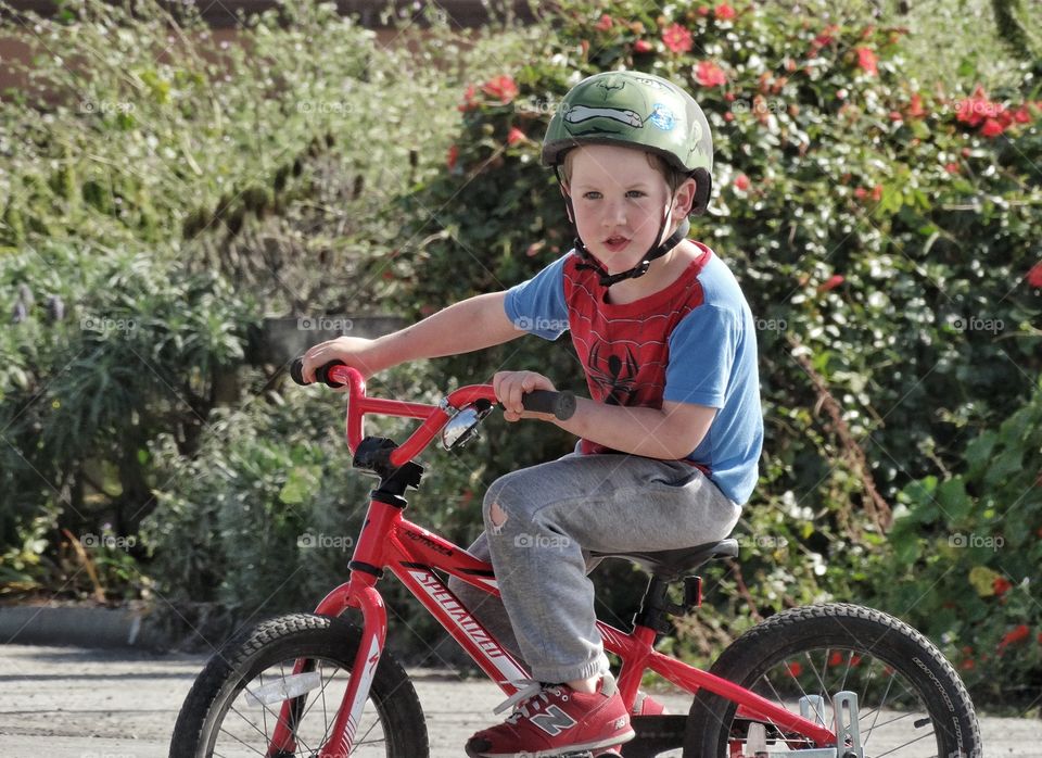 Happy Boy Riding Bike. Little Boy Riding A Bike On A Sunny Day
