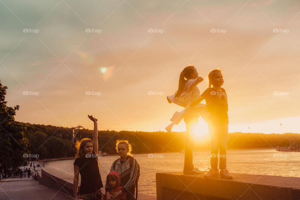 Sunset on embankment of the Moscow River