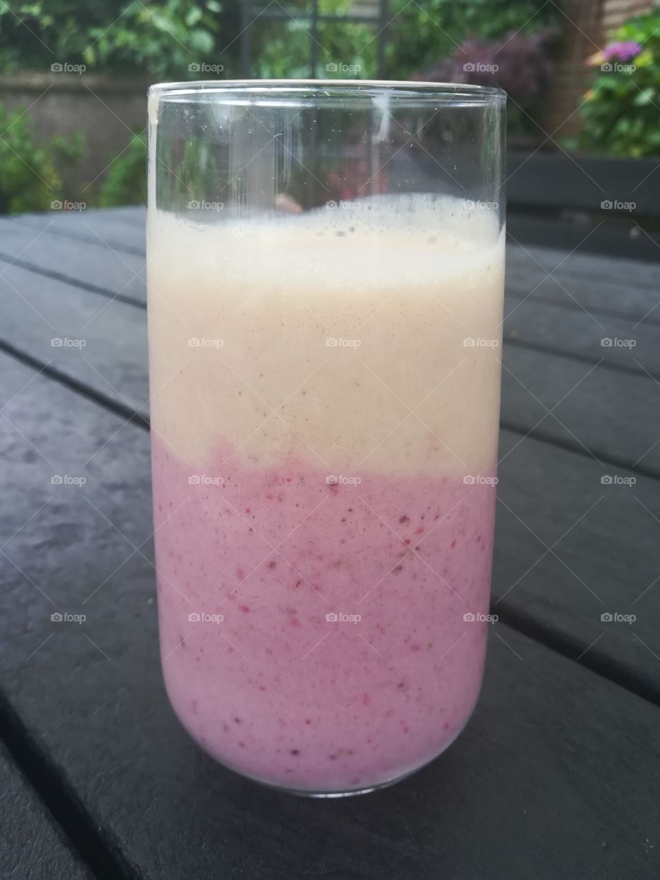 Homemade banana and strawberry milkshake.