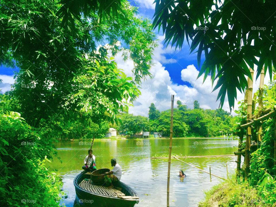 A boat on a beautiful river 