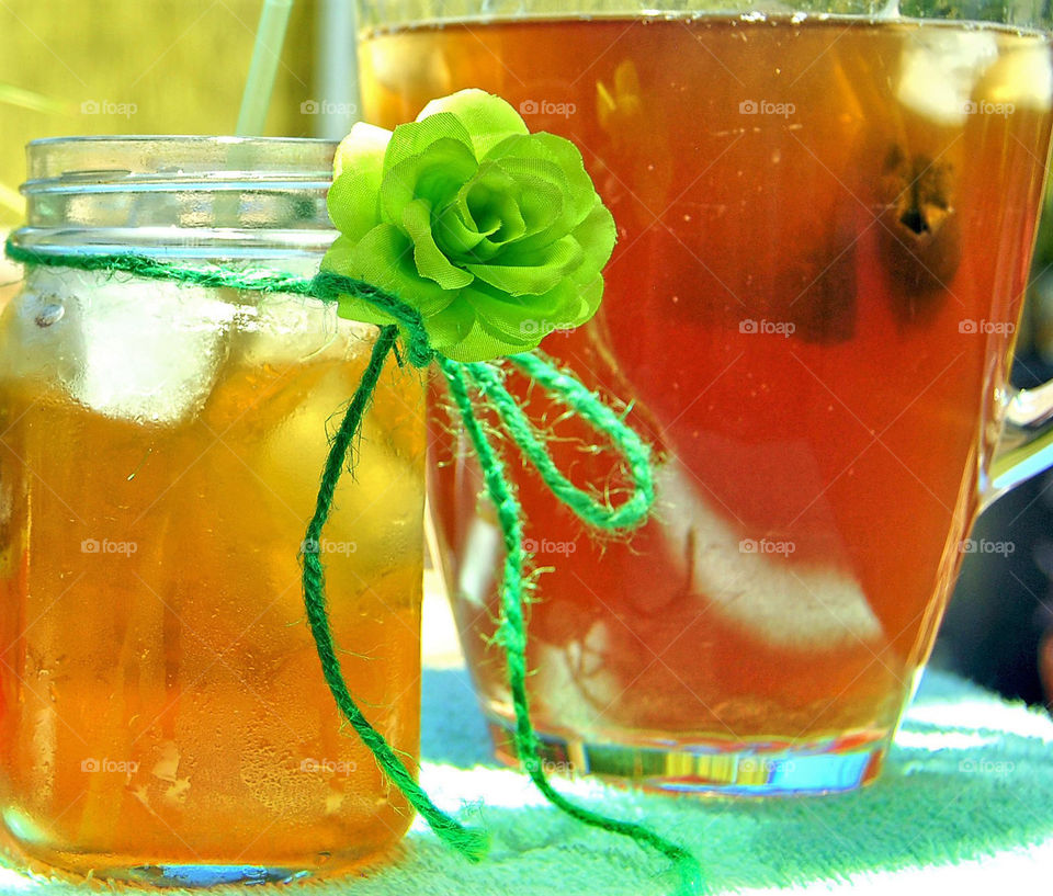 Cold iced tea in mason jar