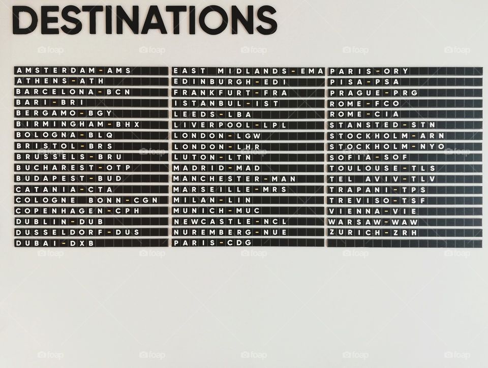 Table of destinations at the airport