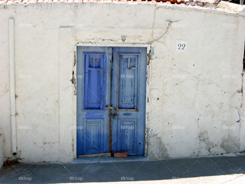 Blue door on old house