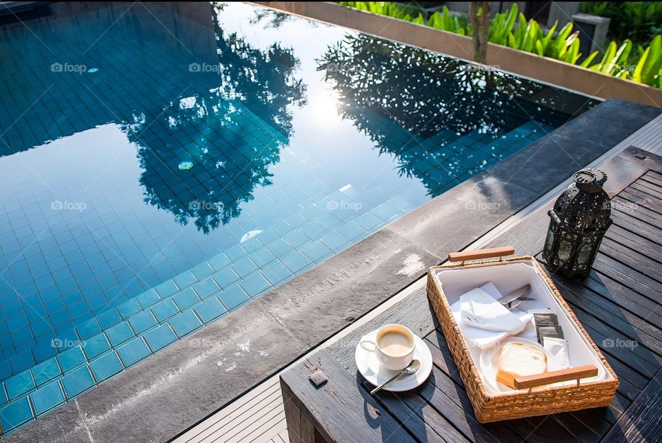 morning breakfast at the pool