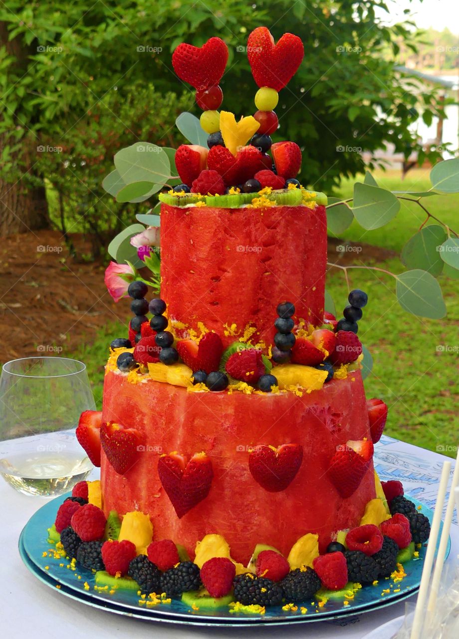 Fruity fruits -  Delicious Watermelon Wedding Cake. Fruits are some of the most interesting subjects to shoot in photography. They are naturally attractive, colorful, and full of texture. Remember to eat all types of fruits to keep healthy. 
