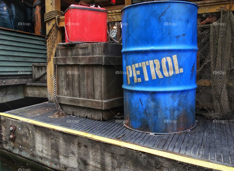 Drum of petrol on a dock