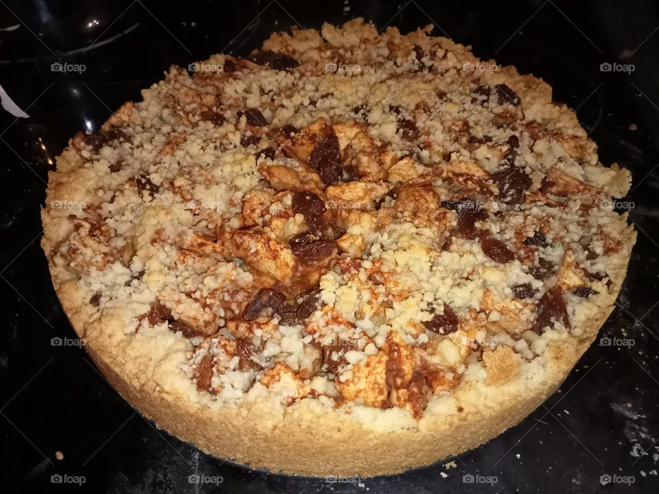 Home baked apple crumble pie