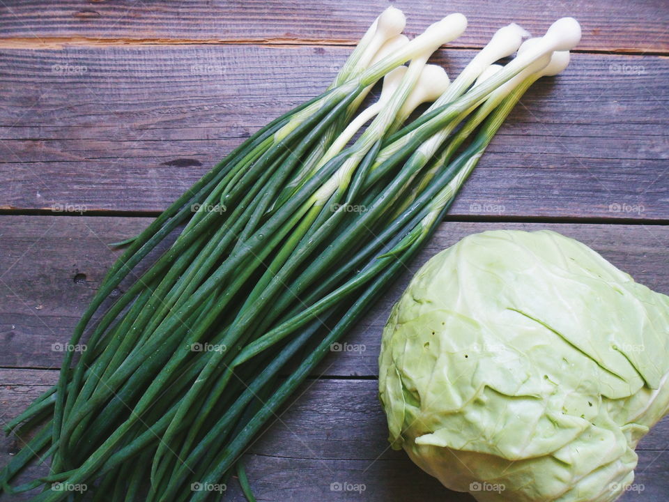 Green onions and cabbage