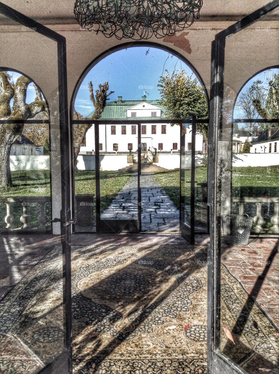 Glass door in park