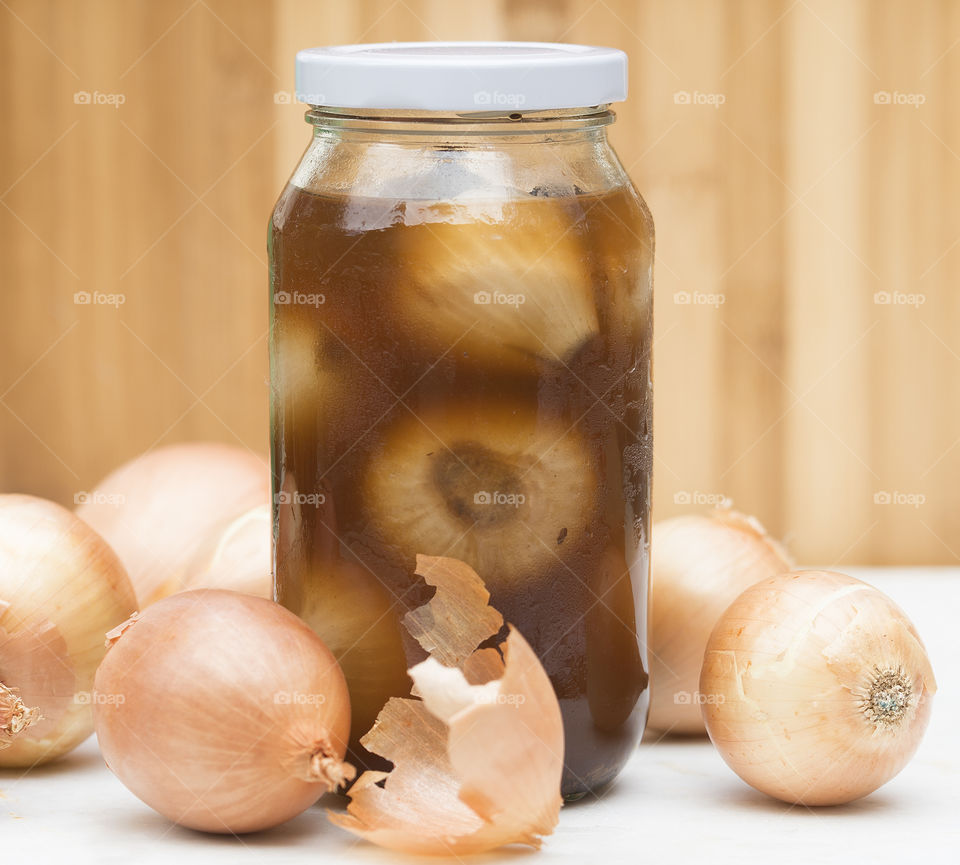 Jar of homemade pickled onions