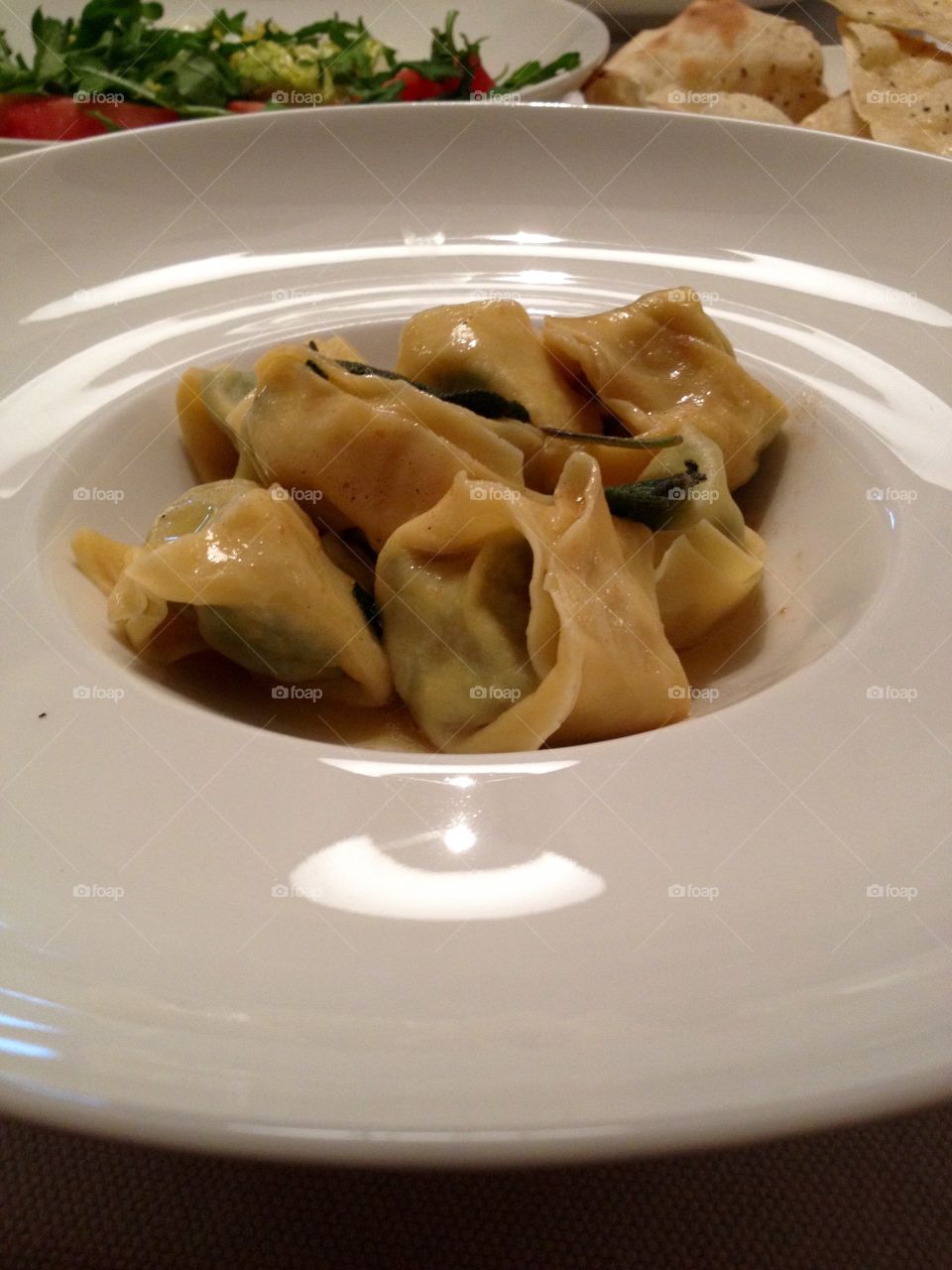 Ravioli with spinach in the plate 