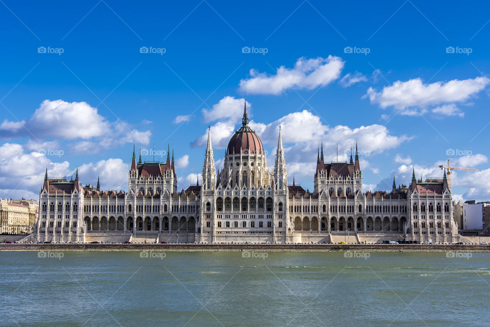 The Hungarian Parliament, view from the Danube. Budapest, Hungary.
