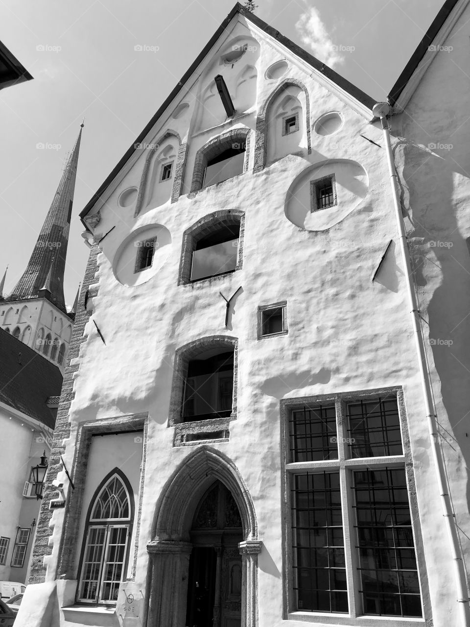 Black and white architecture old building in Tallinn Estonia 