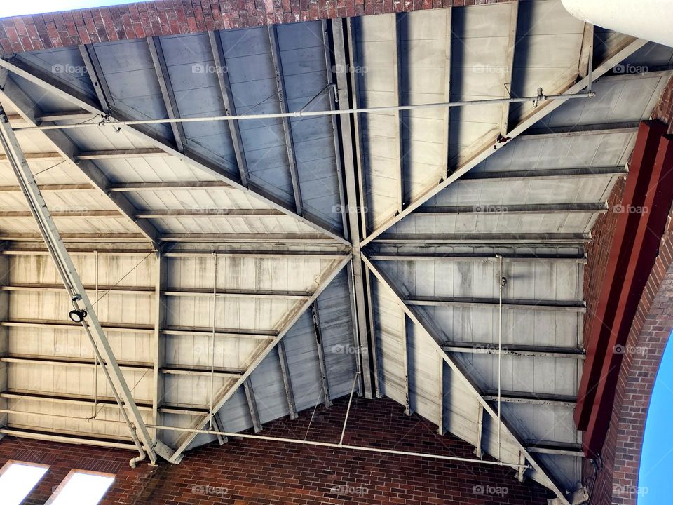 close up view of an impressive geometric design supporting the roof of a shopping center in Oregon