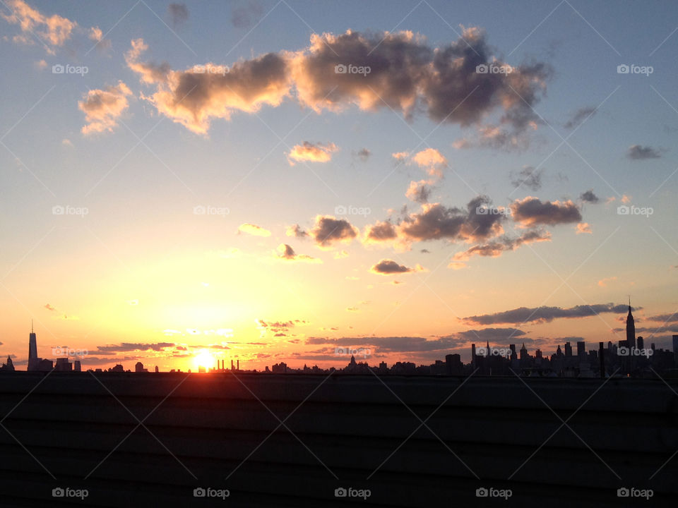 Sunset over the New York City skyline 