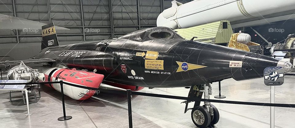 One of two remaining North American X-15 hypersonic rocket powered aircraft left. On display at The United States Air Force Museum in Dayton, Ohio 