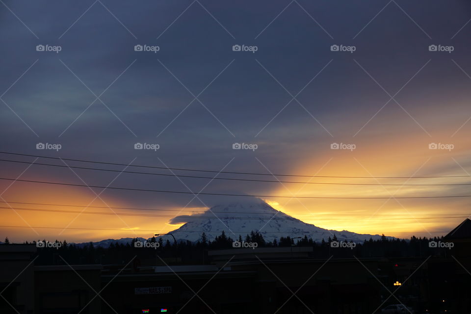 Mt Rainier at Dawn from the city. Majestic!