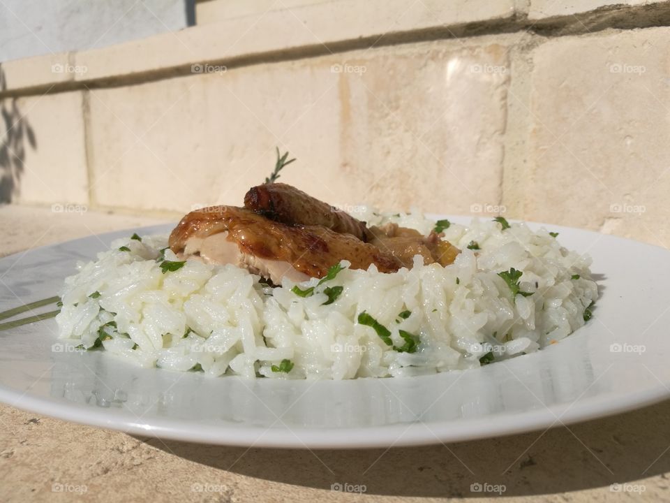 Rice and roast chicken