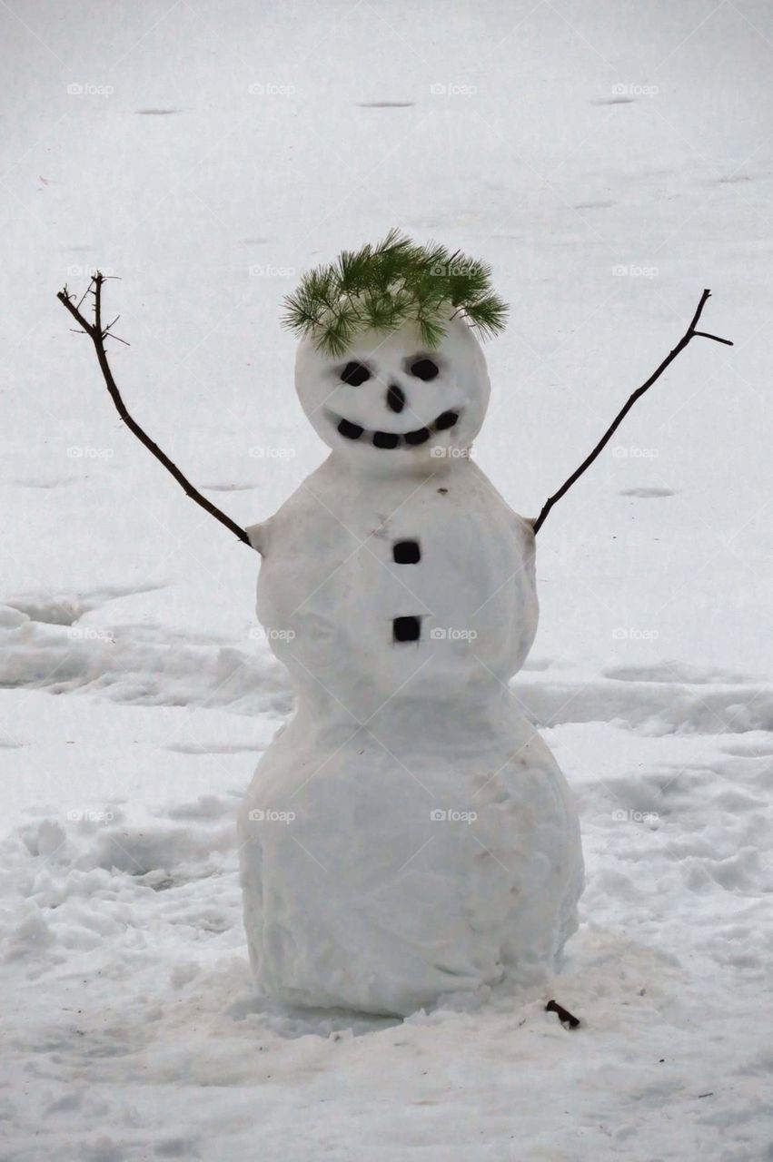Snowman on Lake Ann. Cold windy weather but so much fun