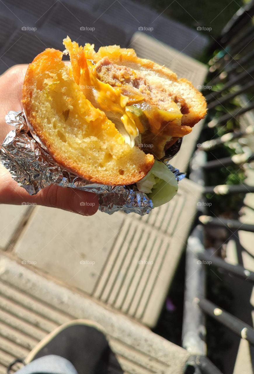 Garlic bread, burger