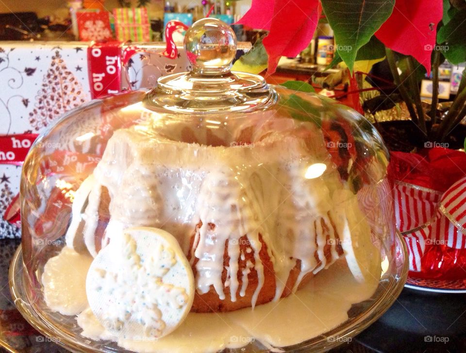 Holiday baking is in full swing. Egg nog cake. 