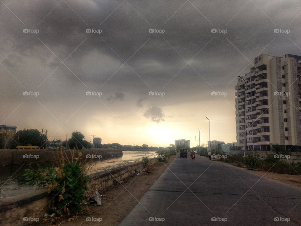 cloudy street with monsoon ready to rain