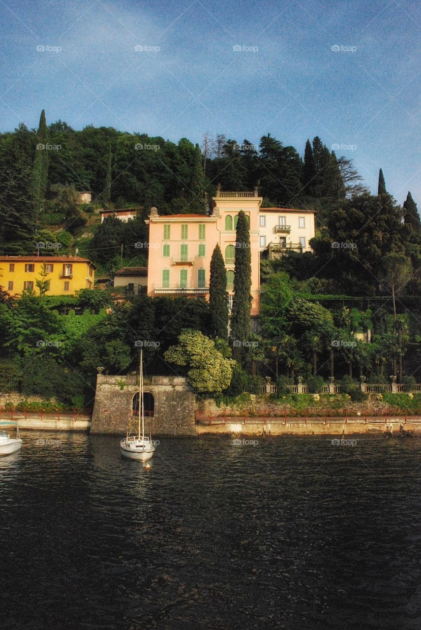 Villa on the lake. A historic Italian villa perched on the shore of Lake Como in Bellagio, Italy