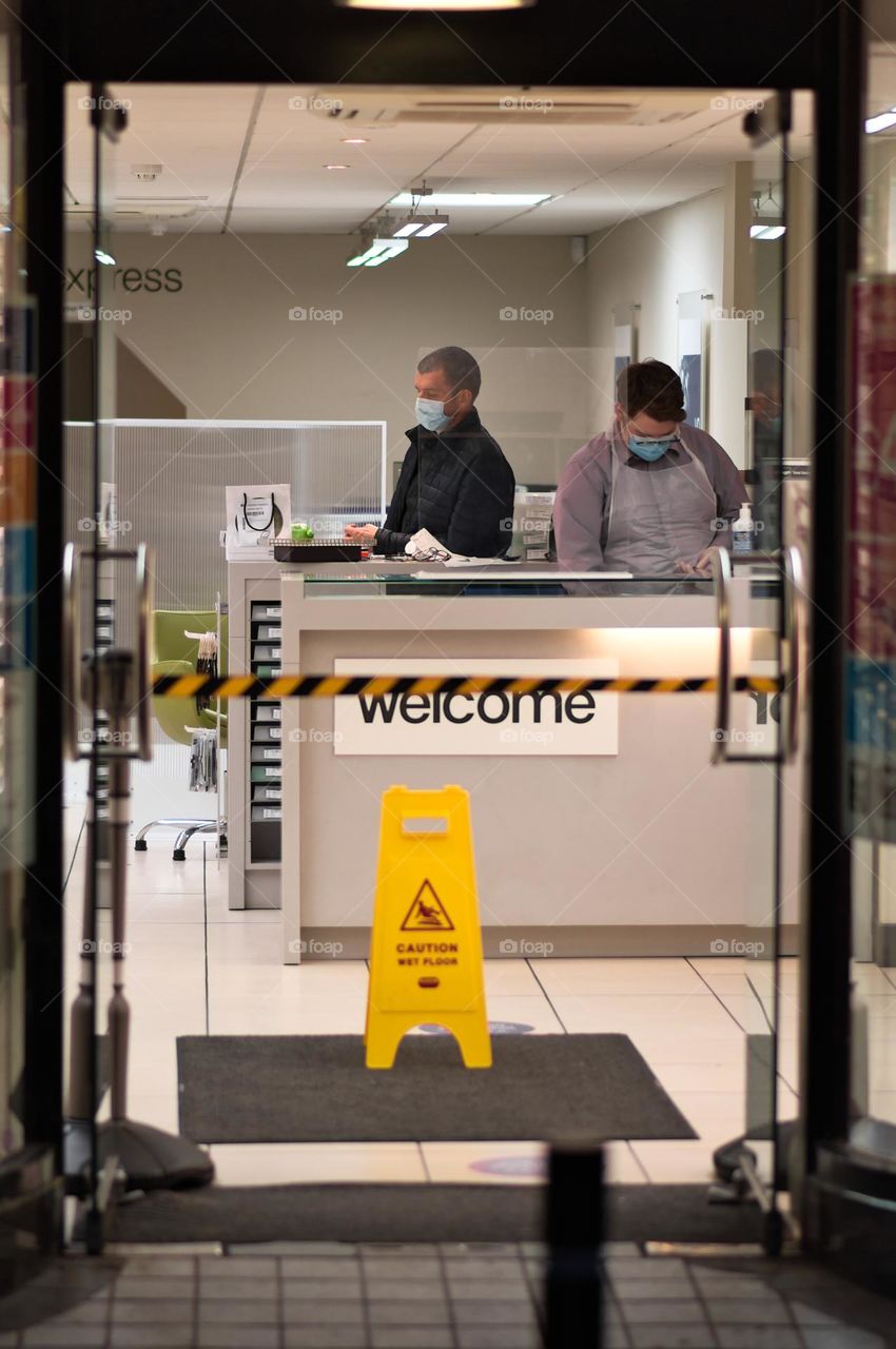 Workers at reception desk