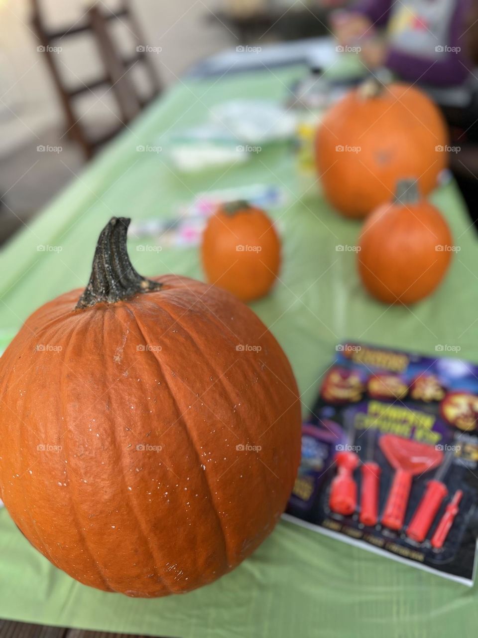 Orange Pumpkins to be turned into Jack-O-Lanterns on movie night 