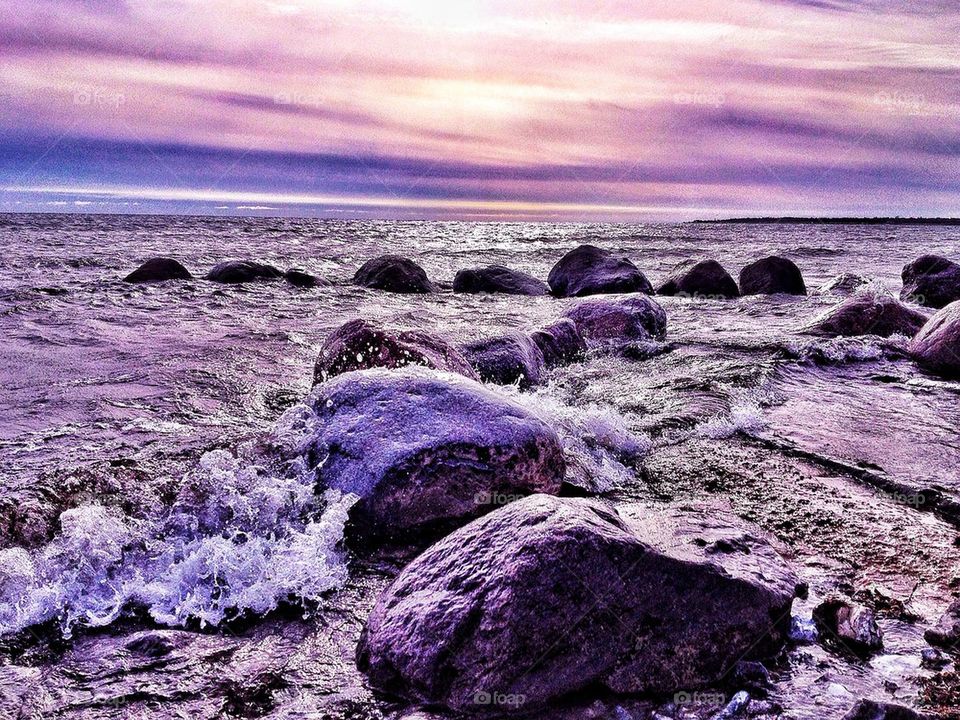 Rocks in stormy water