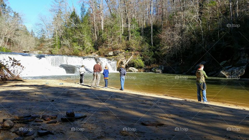 group fishing at Riley Moore falls on the Chauga river in South Carolina