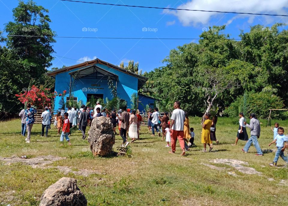 Going to church( country chapel) on Palm Sunday