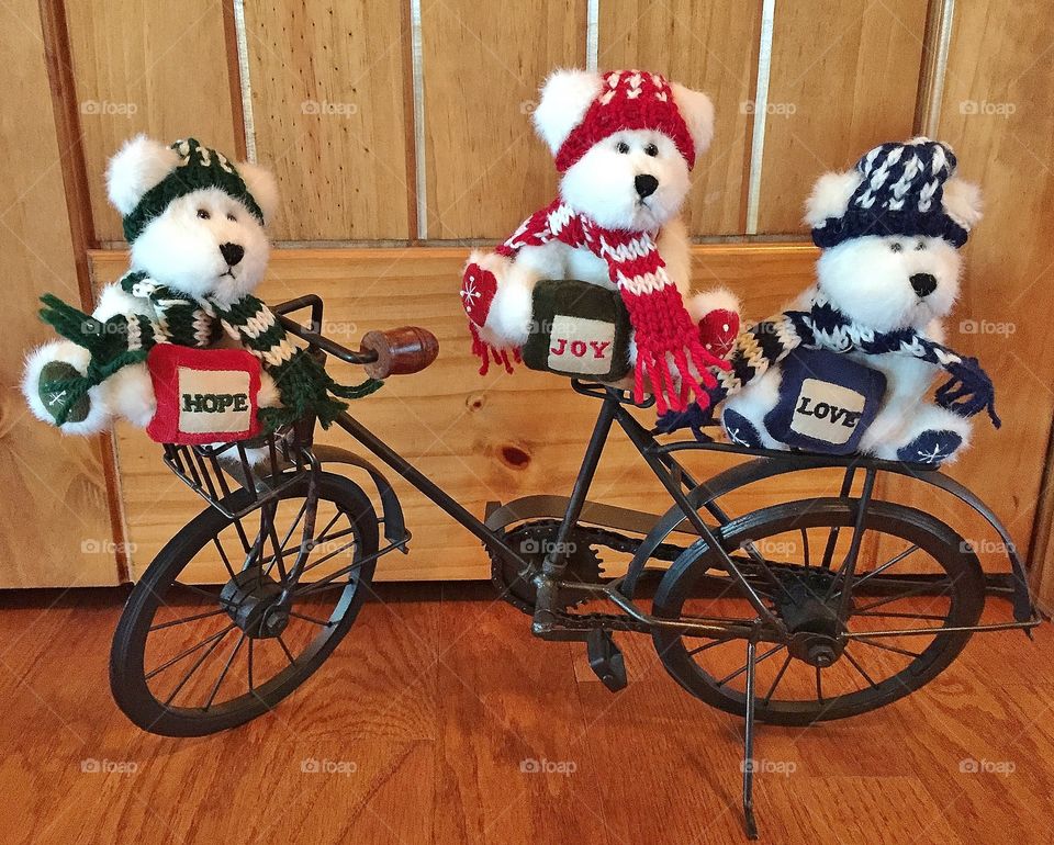 Three Stuffed Bears On A Bike