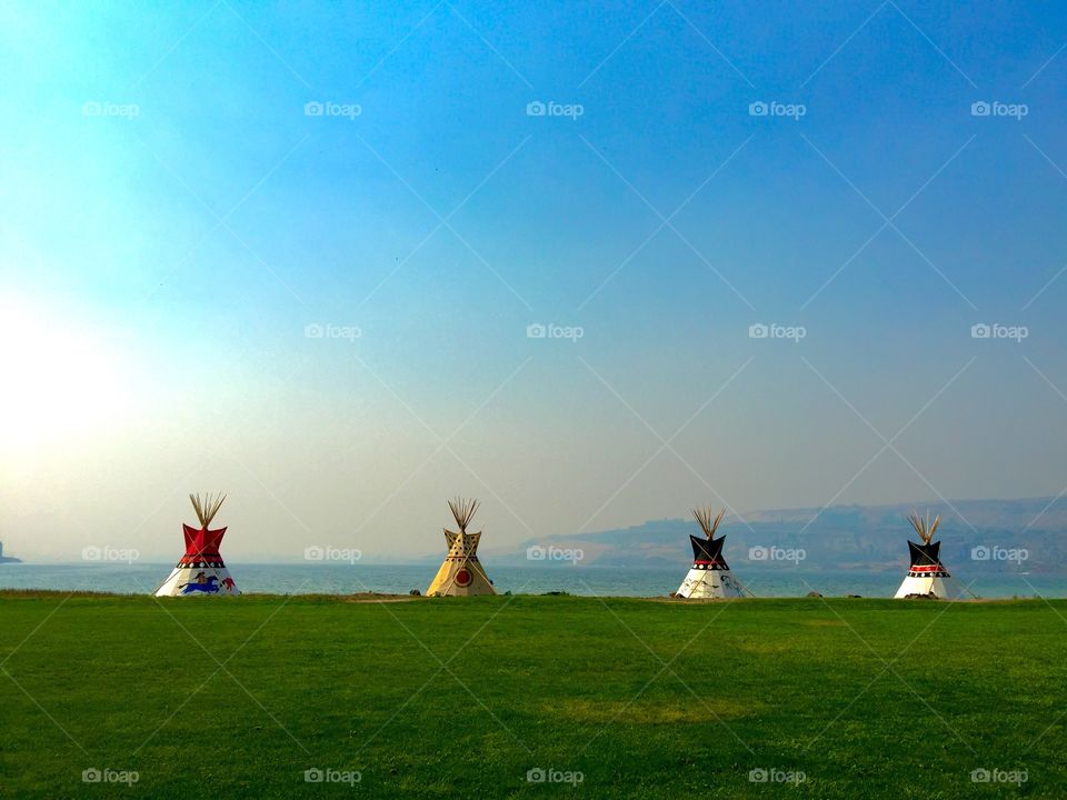 Soap Lake. Tepees on Soap Lake