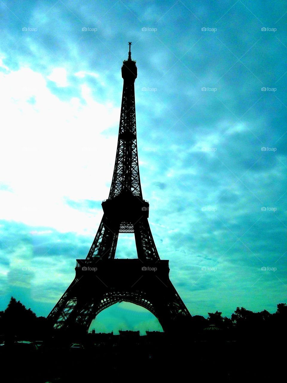 Eiffel Tower on a dark blue sky