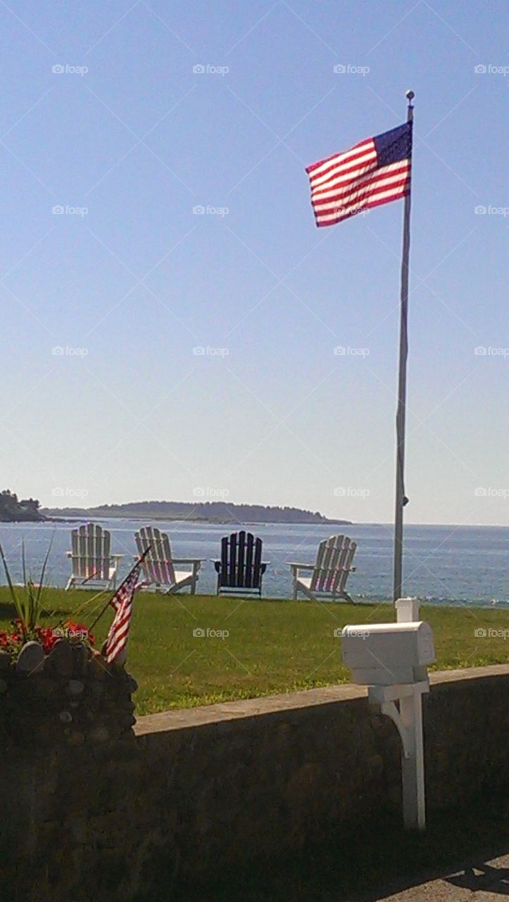 American flag with Beach chairs