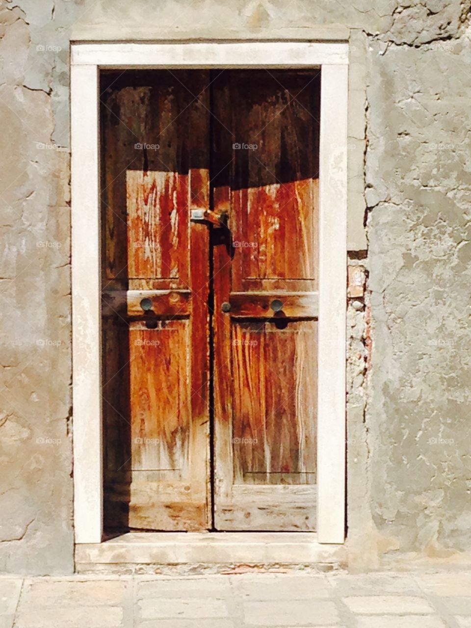 Close-up of closed door in Venice, Italy